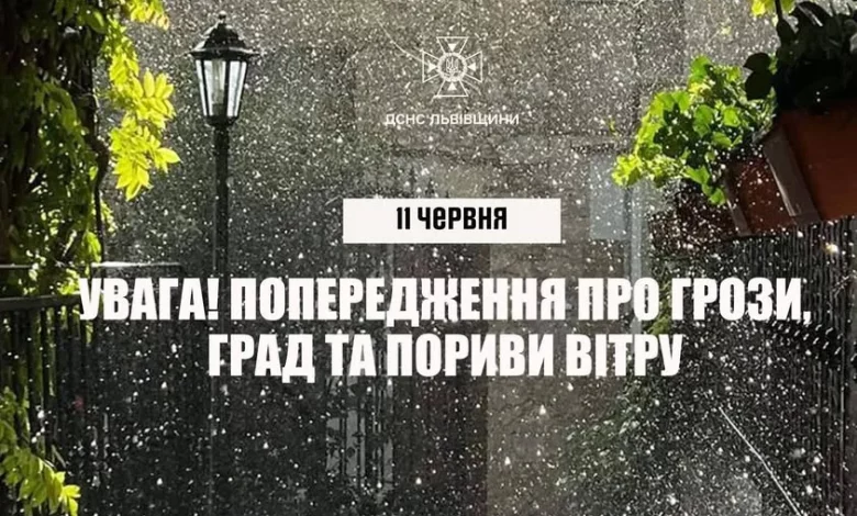 11 червня на Львівщині прогнозують грози, град і сильний вітер
