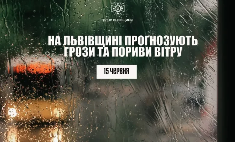На Львівщині 15 червня прогнозують грози та сильний вітер