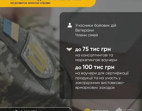 Оголошено конкурс на ваучери для підтримки бізнесу ветеранів та їхніх родин
