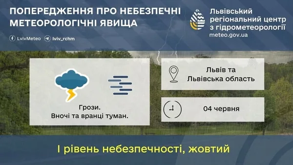На Львівщині попереджають про туман уночі та вранці 4 червня