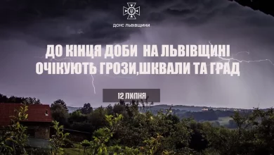 На Львівщині до кінця доби прогнозують грози, шквали та град