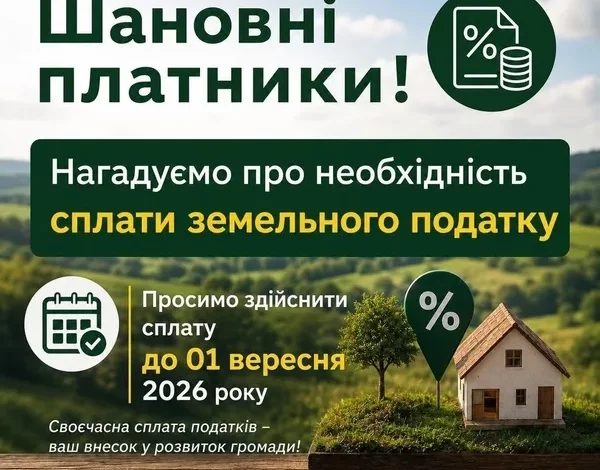 Лопатинська селищна рада закликає сплатити земельний податок за 2026 рік