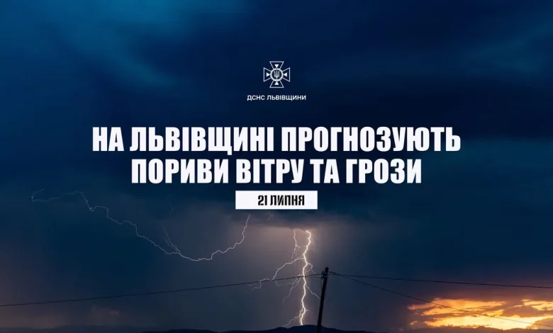 21 липня на Львівщині прогнозують пориви вітру та грози