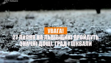 27 липня на Львівщині прогнозують грози, шквали та град