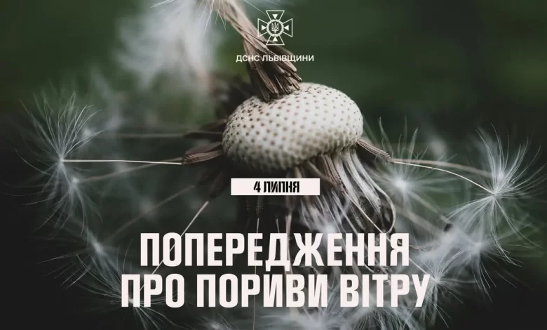 На Львівщині 4 липня очікують сильні пориви вітру