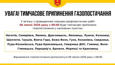 08–09 липня 2026 тимчасово припинять газопостачання в низці сіл Яворівщини