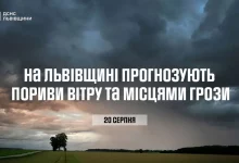 На Львівщині 20 серпня очікують пориви вітру та грози