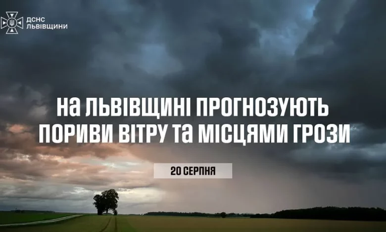 На Львівщині 20 серпня очікують пориви вітру та грози