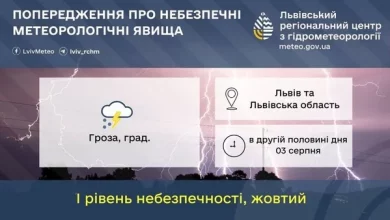 На Львівщині оголосили жовтий рівень небезпеки через грозу та град