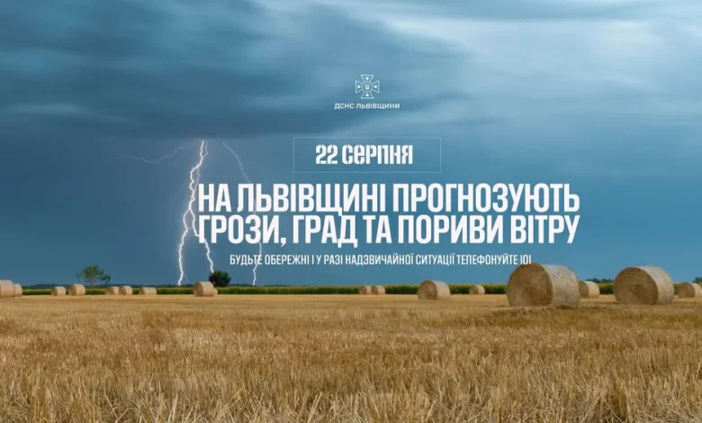 На Львівщині 22 серпня очікують грози, град і сильний вітер