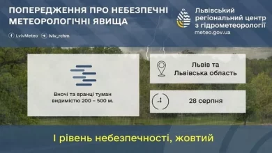 На Львівщині 28 серпня очікують туман: оголошено жовтий рівень небезпеки