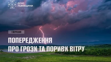 На Львівщині 1 вересня очікують грози та сильний вітер