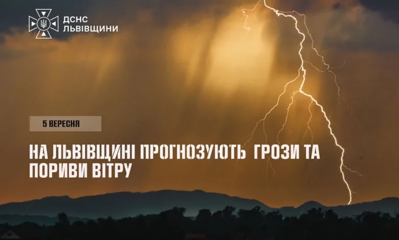 5 вересня на Львівщині очікують грози та пориви вітру
