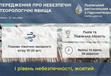 06 вересня на Львівщині очікують сильний вітер жовтого рівня небезпеки