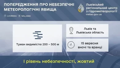 На Львівщині 15 вересня очікують туман: оголошено жовтий рівень небезпеки
