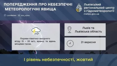 21 вересня на Львівщині очікують сильний вітер і грози