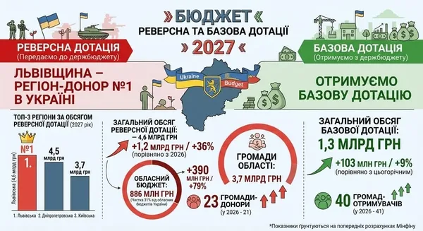 Львівщина у 2027 році стане найбільшим донором реверсної дотації