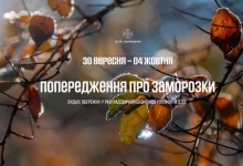 На Львівщині прогнозують заморозки наприкінці вересня та на початку жовтня