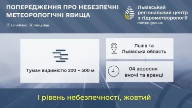 На Львівщині 4 вересня очікують туман: оголошено жовтий рівень небезпеки