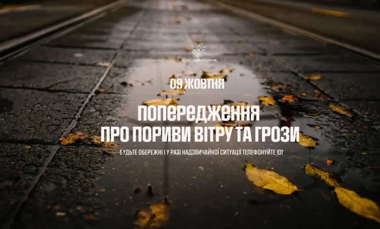 9 жовтня на Львівщині прогнозують сильний вітер і грози