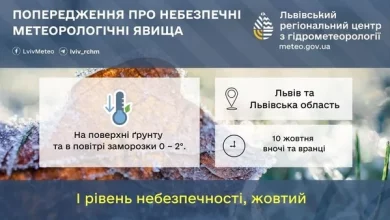 На Львівщині та у Львові 10 жовтня очікуються заморозки