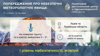 На Львівщині оголосили попередження про заморозки 13–14 жовтня
