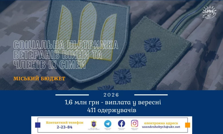 У Дрогобицькій громаді у вересні виплатили 1,6 млн грн соцдопомог ветеранам та їхнім сім’ям