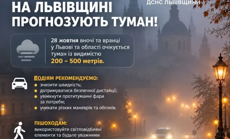 28 жовтня на Львівщині прогнозують туман із видимістю до 200 метрів